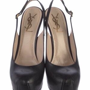 Yves Saint Laurent Black Tribtoo Platform Slingback Heels